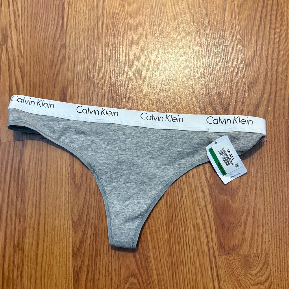CALVIN KLEIN Womens Grey Cotton Thong NWT L Large